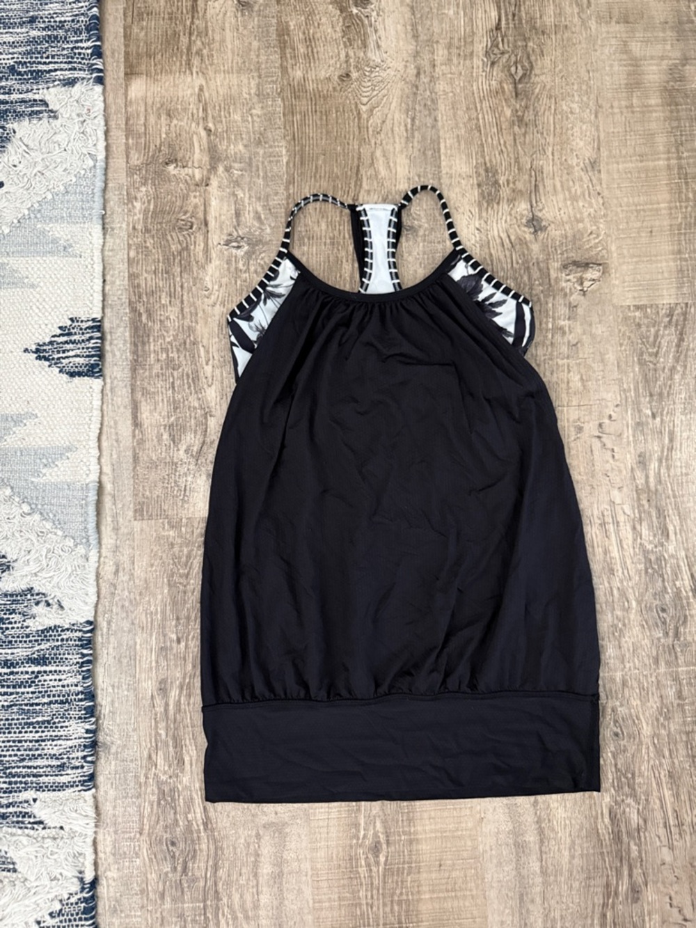 Lululemon Black Athletic Tank with black and white Floral Print bra